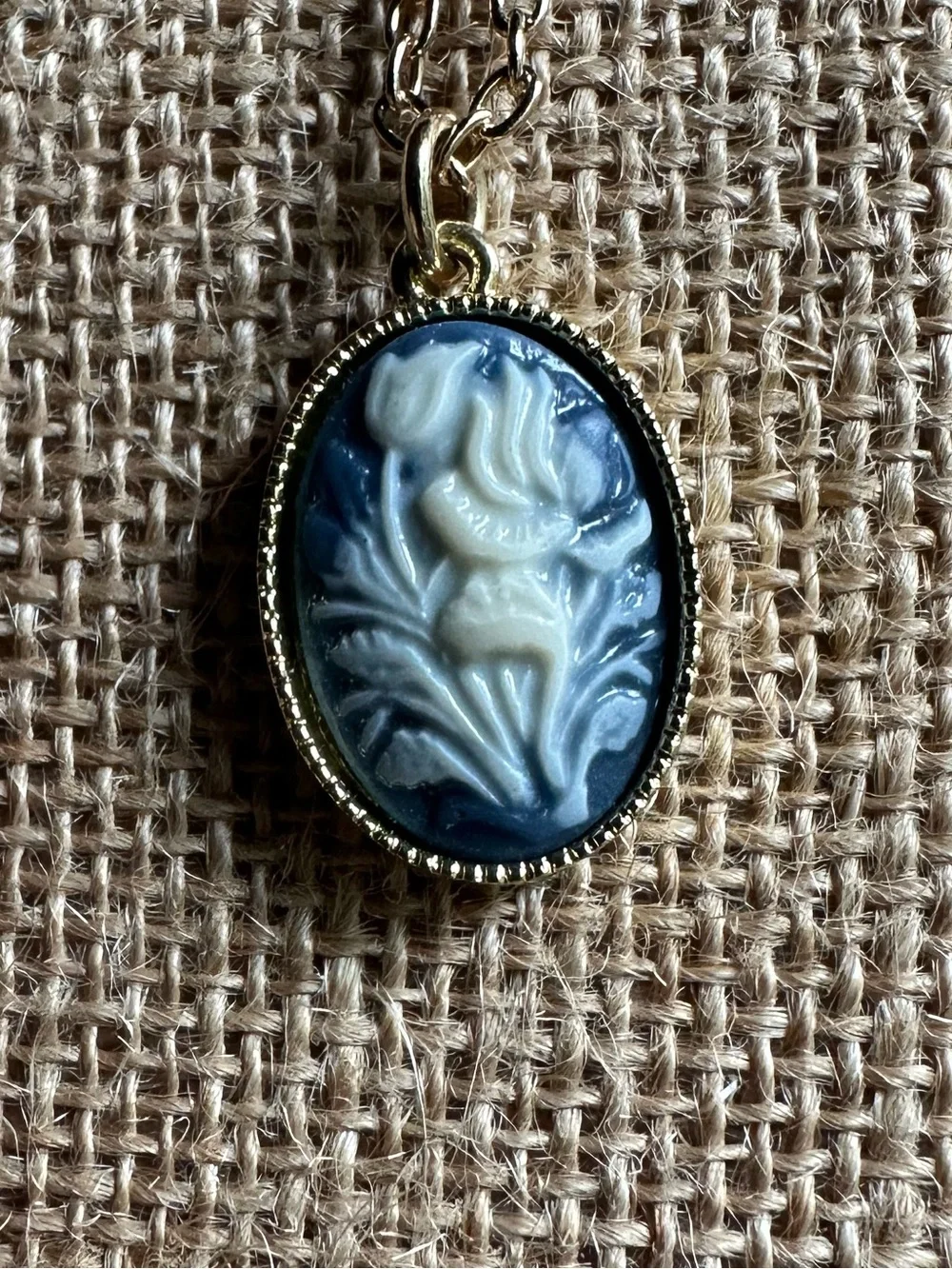 Blue Flower Cameo Necklace